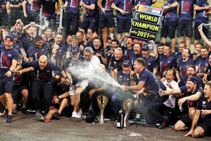 Max Verstappen celebrates his title win