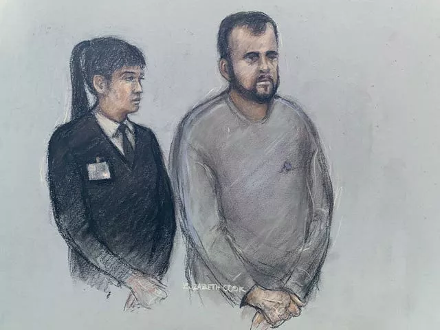 Court artist sketch of Joby Pool, appearing in the dock at Telford Magistrates’ Court in March