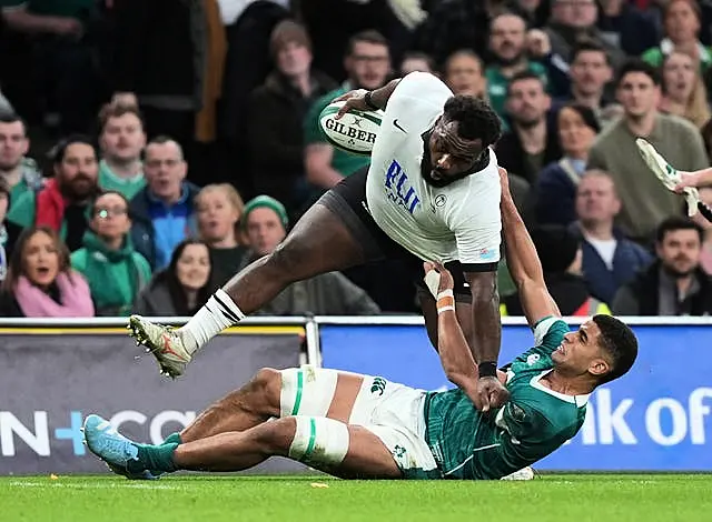 Ireland’s Cormac Izuchukwu tackles Fiji’s Eroni Mawi