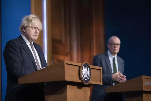Boris Johnson, left, and Sir Patrick Vallance giving a media briefing during the pandemic