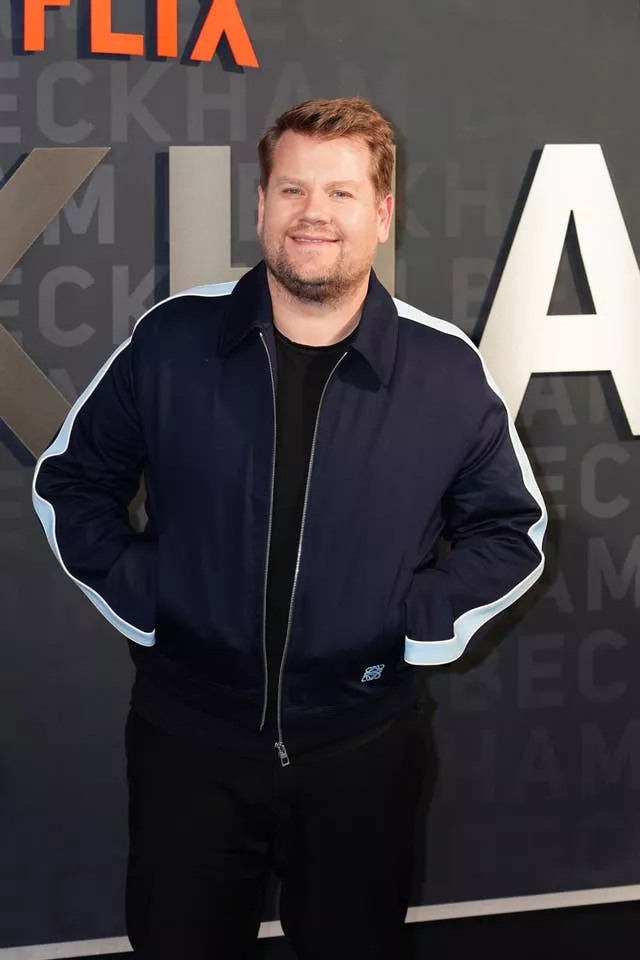 James Corden in a tracksuit at a Netflix premiere