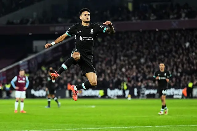 Luis Diaz celebrates the opening goal for Liverpool