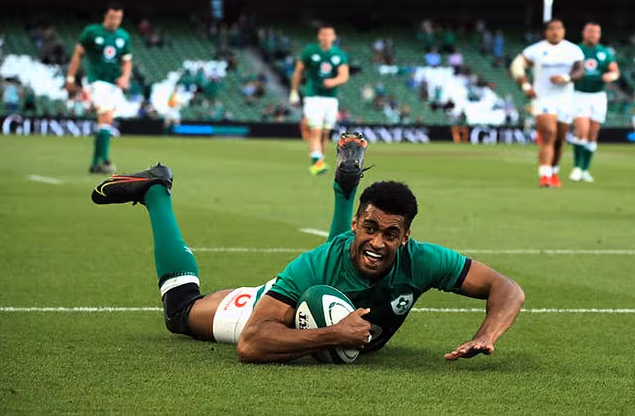 Robert Baloucoune claimed a superb solo try on his Test debut