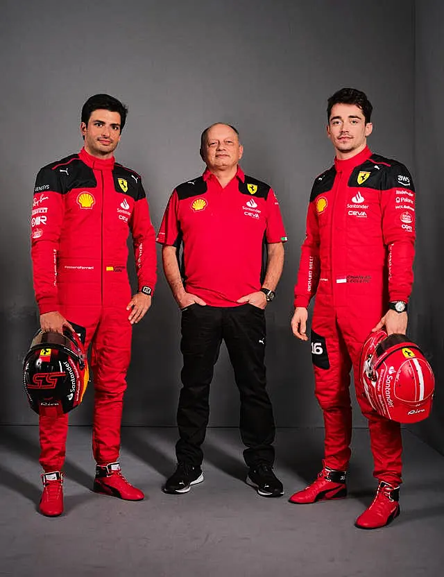 Carlos Sainz (left), Frederic Vasseur (centre) and Charles Leclerc 