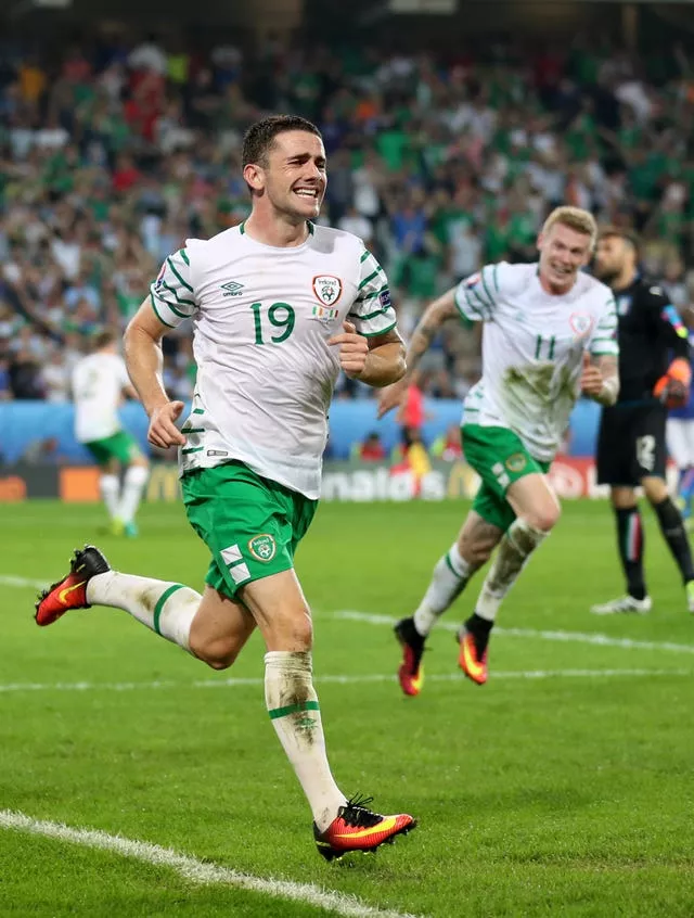 Robbie Brady celebrates scoring against Italy at Euro 2016