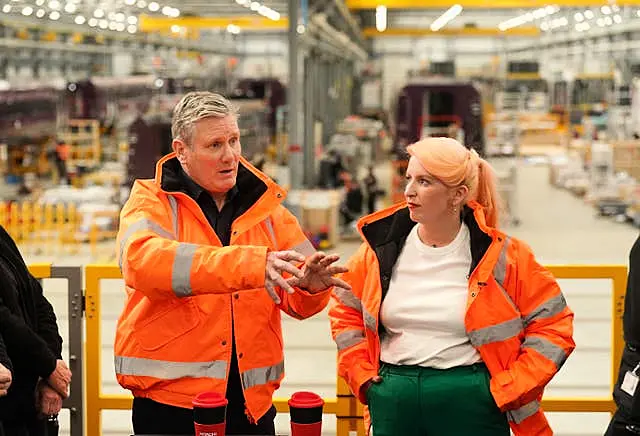 Sir Keir Starmer with Louise Haigh during a visit to the Hitachi rail manufacturing plant in Newton Aycliffe, County Durham in April 