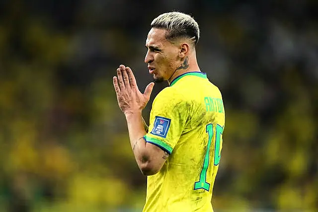 Antony during Brazil's World Cup quarter-final against Croatia last year (Mike Egerton/PA)