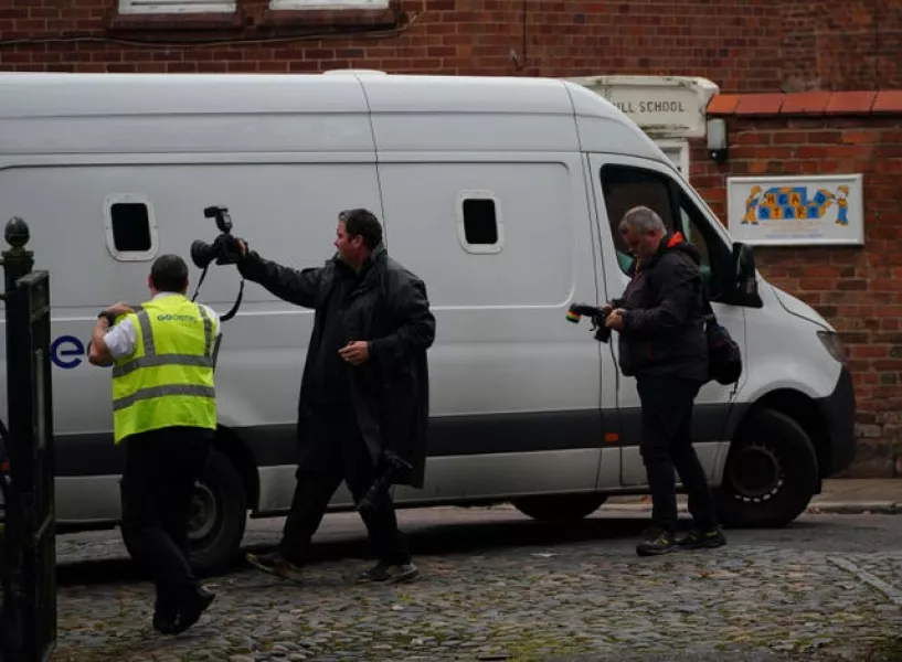 A prison van arriving at Chester Crown Court during an earlier hearing in the Mendy case