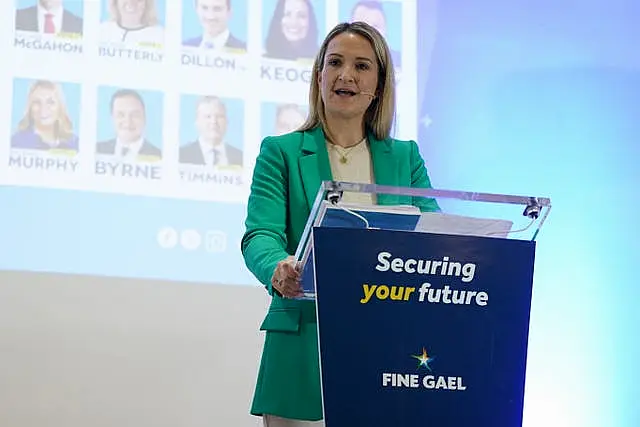 Helen McEntee speaking from a Fine Gael lectern