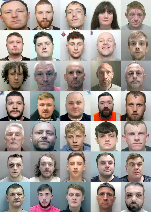 Headshots of people who have appeared in court following serious violent disorder during anti-immigration protests 