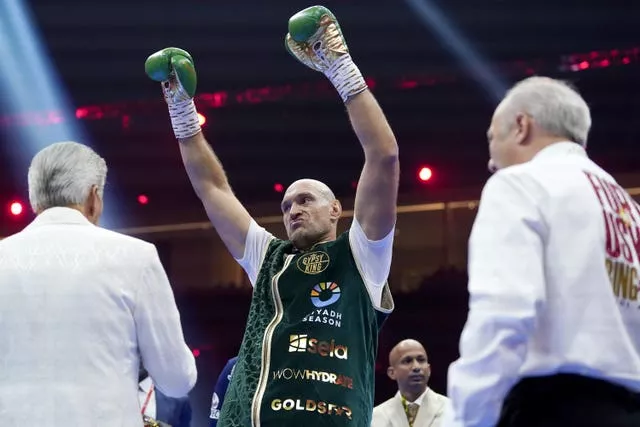 Tyson Fury gestures ahead of the bout