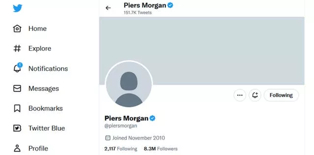 Piers Morgan’s Twitter account wiped
