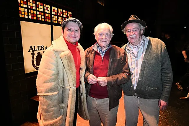 Actor Sir David Jason (centre) who played Del Boy on TV with Sam Lupton (left) who takes the role on stage and comedy star Paul Whitehouse, who plays Grandad 