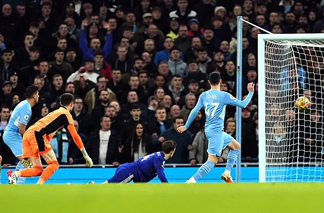 Phil Foden right, opened the floodgates with City's first goal against Leeds at the Etihad in December