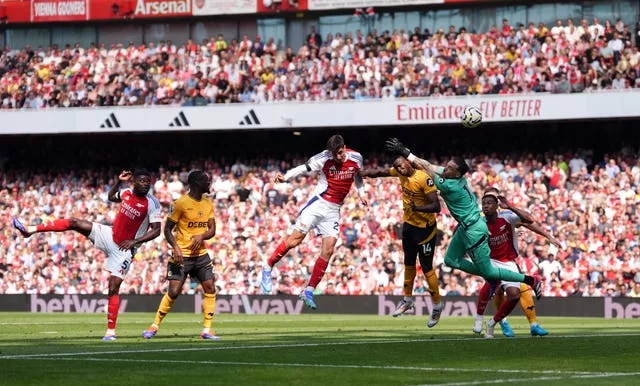 Kai Havertz rises to head home Arsenal's opening goal