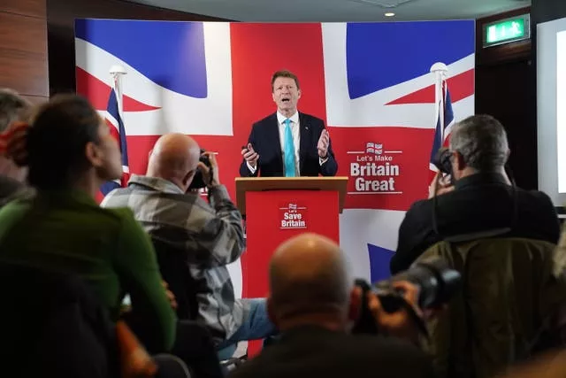 Reform Party leader Richard Tice speaking at a press conference 
