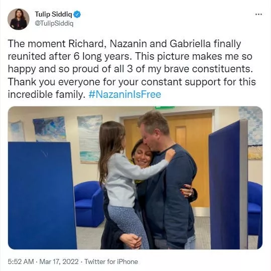 Nazanin Zaghari-Ratcliffe being reunited with her family