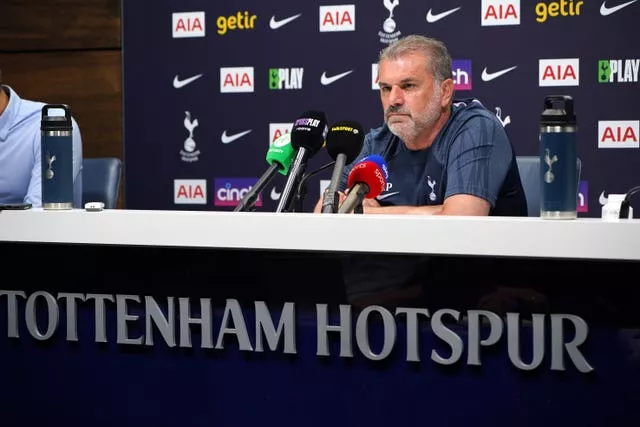 Ange Postecoglou during a press conference at Tottenham