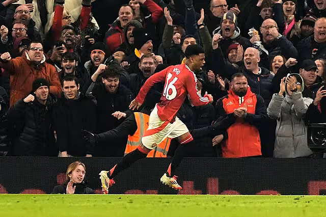 Amad Diallo celebrates after opening the scoring