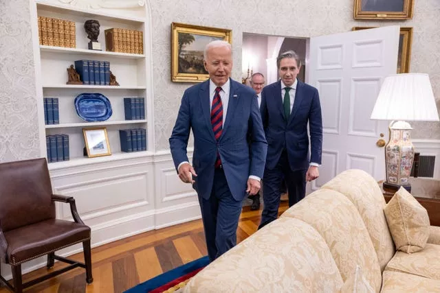 Taoiseach Simon Harris during a meeting with US President Joe Biden at the White House