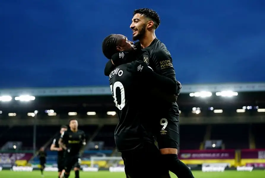 Michail Antonio and Said Benrahma (right) celebrate