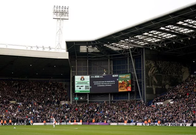 The Hawthorns' big screen displays a message asking for fans to return to their seats