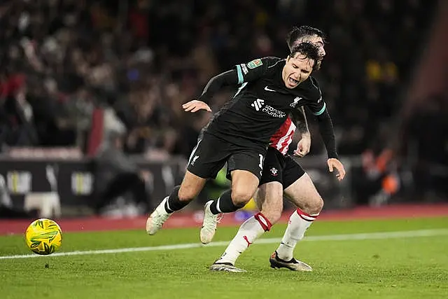 Liverpool’s Federico Chiesa is tackled by Southampton’s Ryan Manning