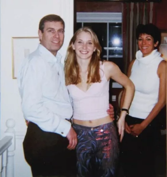 The US Department of Justice released a picture of (left-right) the Duke of York, Virginia Giuffre, and Ghislaine Maxwell (US Department of Justice/PA)