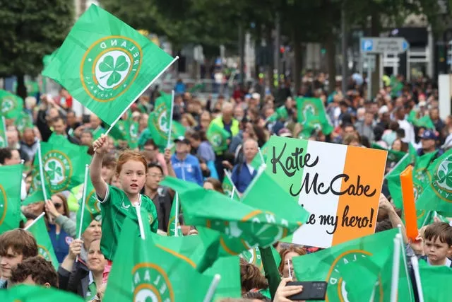 Supporters during a public reception in O’Connell Street, Dublin to welcome home the Republic of Ireland Women’s team from the World Cup