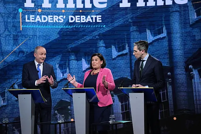 Micheal Martin, Mary Lou McDonald and Simon Harris during the final leaders' debate