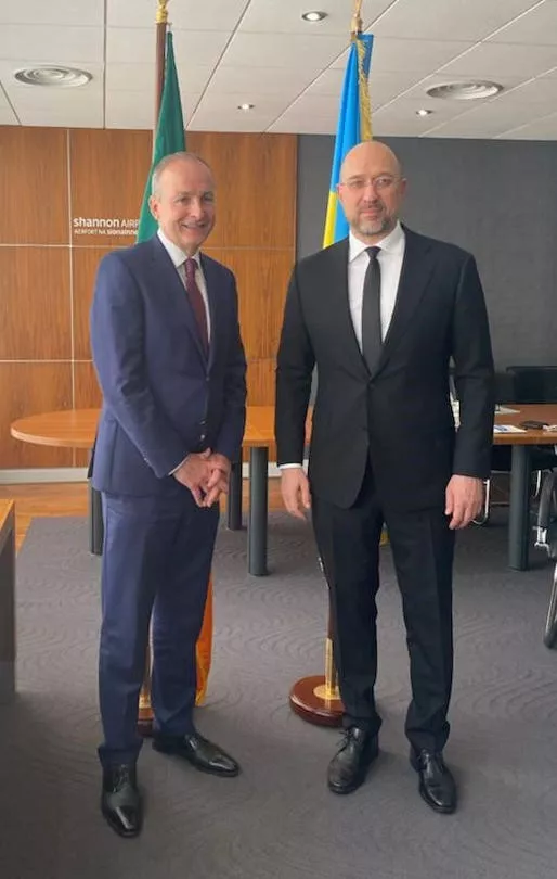 Taoiseach Micheal Martin (left) with Ukrainian Prime Minister Denys Shmyhal 