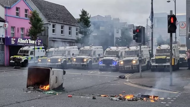 PSNI officers man road blocks in Belfast on Saturday night