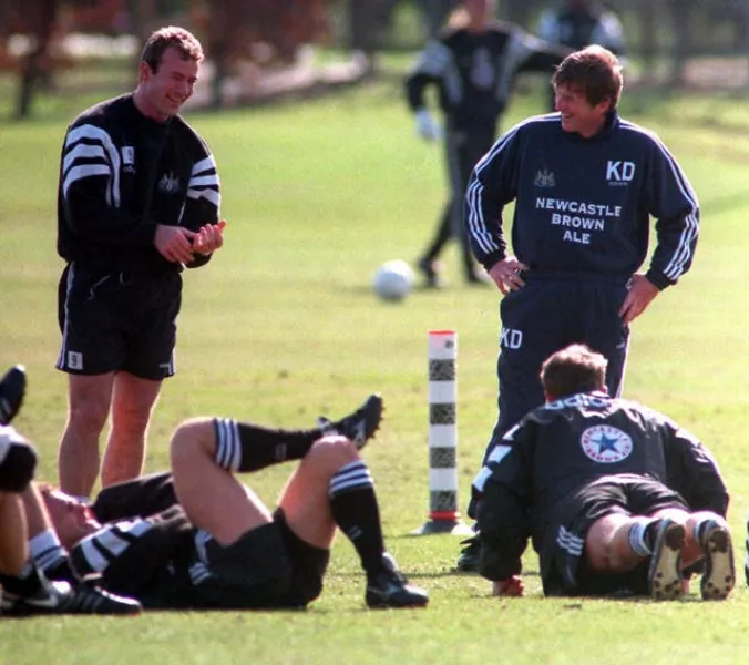 Alan Shearer (left) and Kenny Dalglish in Newcastle training