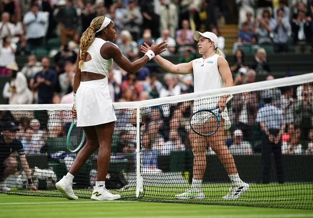 Coco Gauff shakes hands with Coco Gauff