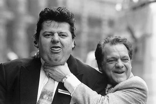 Television rogue Del Boy Trotter (actor David Jason) tackles the competition the only way he knows how - by trying to throttle his rival Robbie Coltrane (l) on February 14 1988. Both actors have been nominated for the best TV actor category in next month’s Bafta awards - David for his role in Porterhouse Blue and Robbie for his role in Tutti Frutti