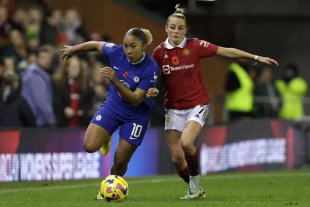 Chelsea’s Lauren James and Manchester United’s Ella Toone in action (Richard Sellers/PA)