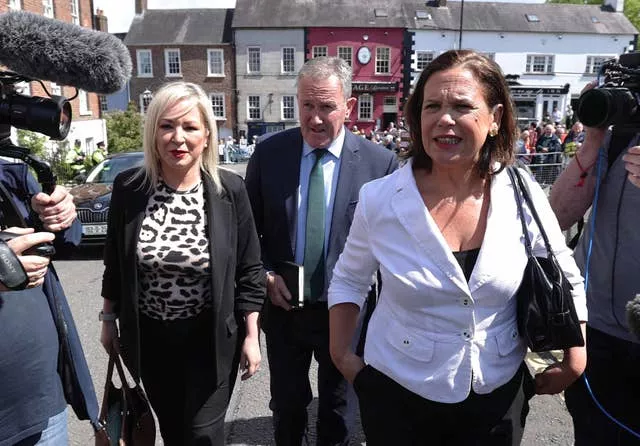 Michelle O’Neill, Conor Murphy and Mary Lou McDonald arrive at Hillsborough Castle 