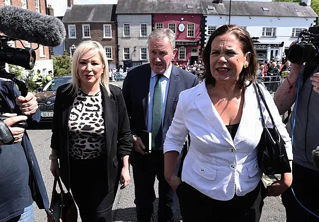 Michelle O’Neill, Conor Murphy and Mary Lou McDonald arrive at Hillsborough Castle