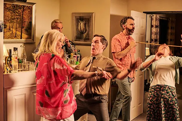 Alison Steadman as Pam, Larry Lamb as Mick, Rob Brydon as Bryn, Robert Wilfort as Jason, and Melanie Walters as Gwen