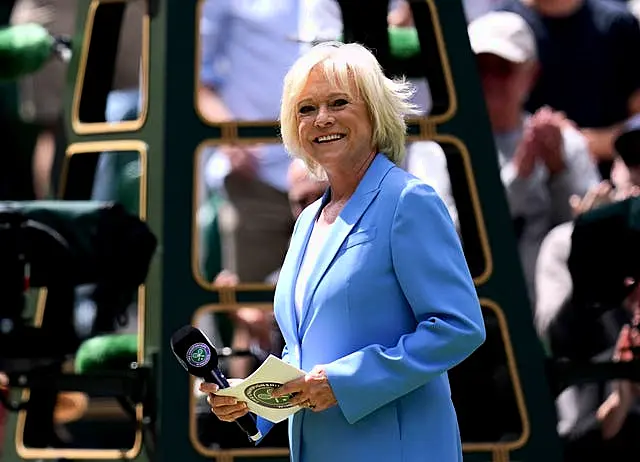 Sue Barker was also given a huge round of applause by Centre Court 