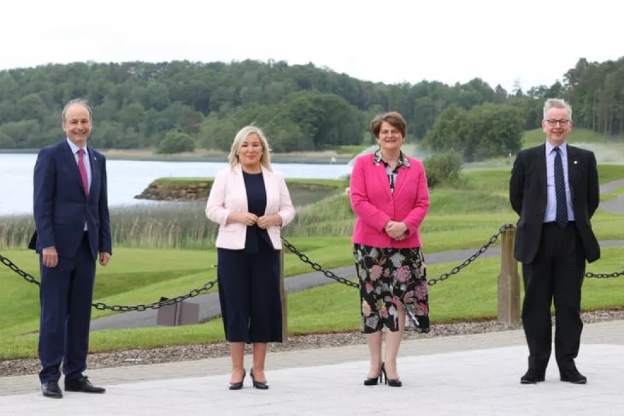 (left to right) Micheal Martin, Michelle O’Neill, Arlene Foster and Michael Gove at the British Irish Council summit