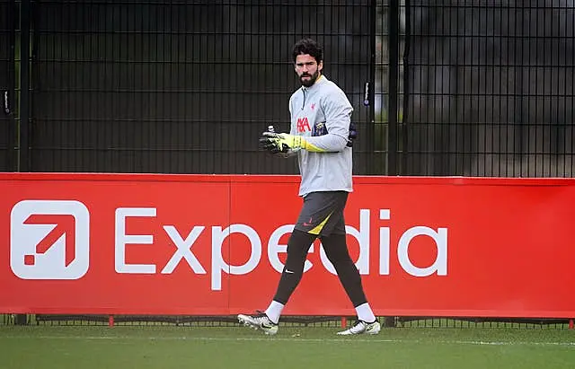 Liverpool goalkeeper Alisson Becker in a training session