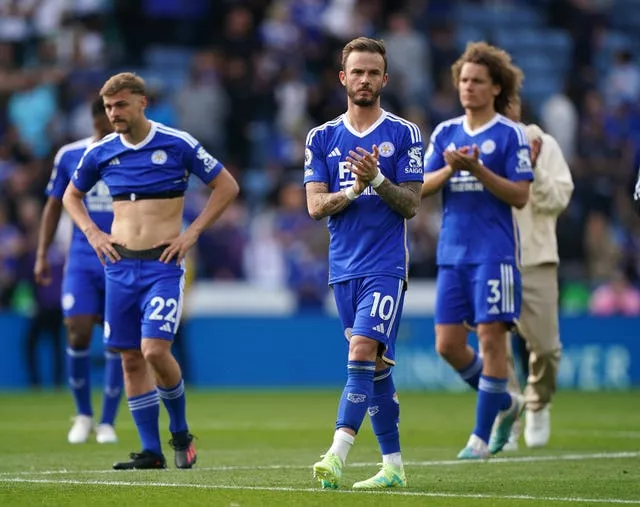 Leicester players look dejected after their relegation