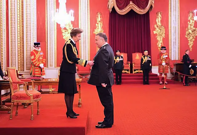 John Caldwell is decorated with the King’s Police Medal by the Princess Royal at Buckingham Palace in November 2024