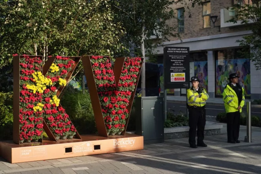 Police officers near Pegler Square in Kidbrooke, south London, near to where the body of 28-year-old school teacher Sabina Nessa was found