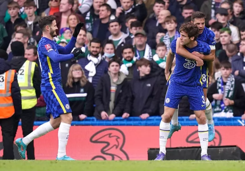 Marcos Alonso, second right, celebrates