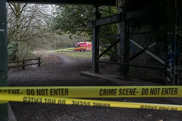 Police at the scene in Culcheth Linear Park in Warrington, Cheshire