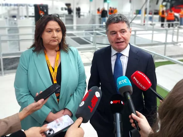 Ministers Anne Rabbitte and Paschal Donohoe at the launch of Vision Ireland and the National Transport Authority’s Wayfinding Centre in Glasnevin, Dublin