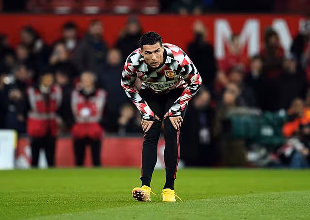 Manchester United’s Cristiano Ronaldo warming up prior to kick-off