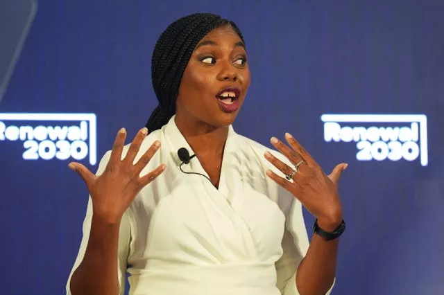 Kemi Badenoch speaking at a leadership campaign event 